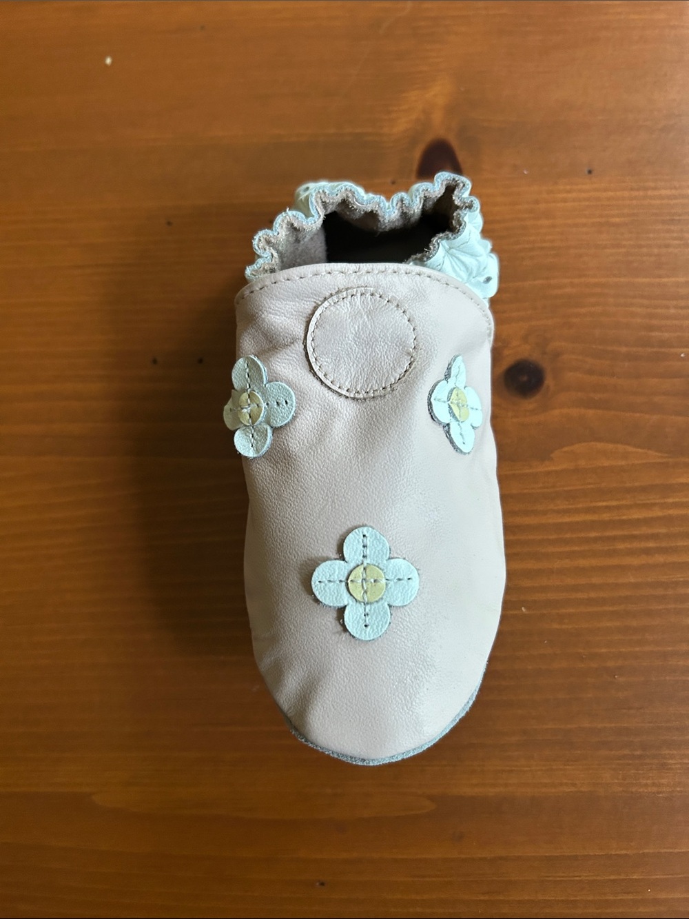 Robeez Soft Leather Baby Shoe in Light Pink with Floral Accents